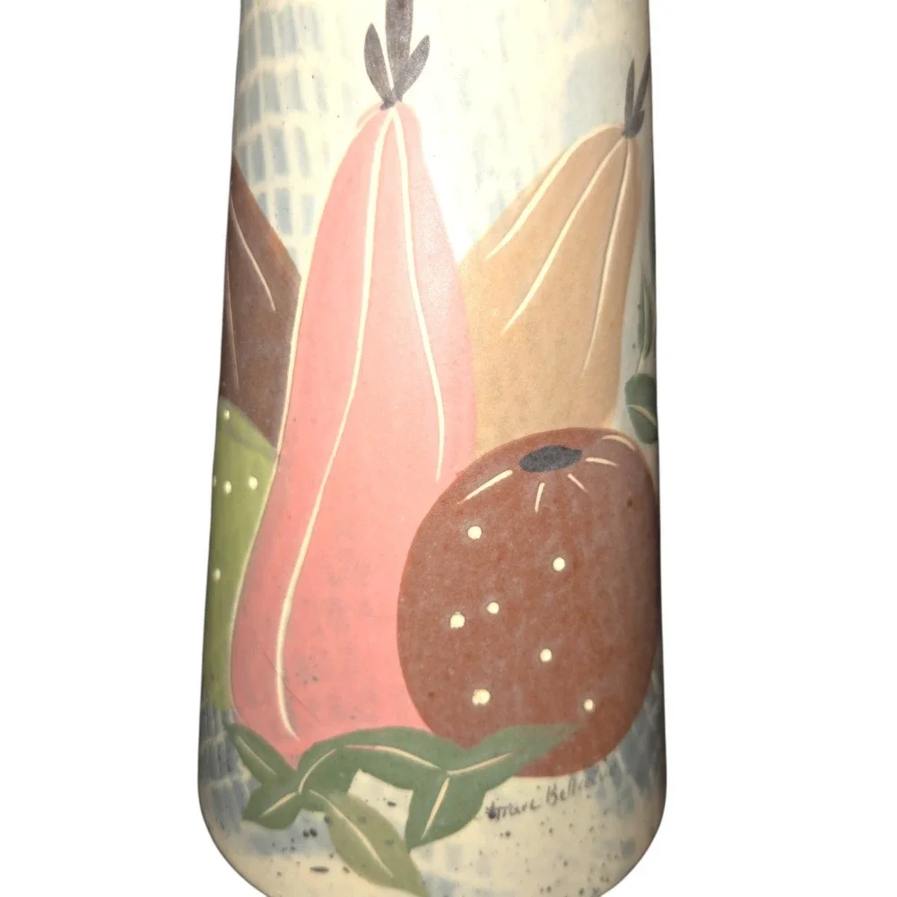 Marc Bellaire Still Life Ceramic Vase VTG MCM‎ Hand Painted Fruiit 14